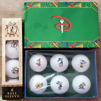 Walt Disney World Character Logo Golf Balls 6 & 4 Pinnacle Ball Sleeve 2000 