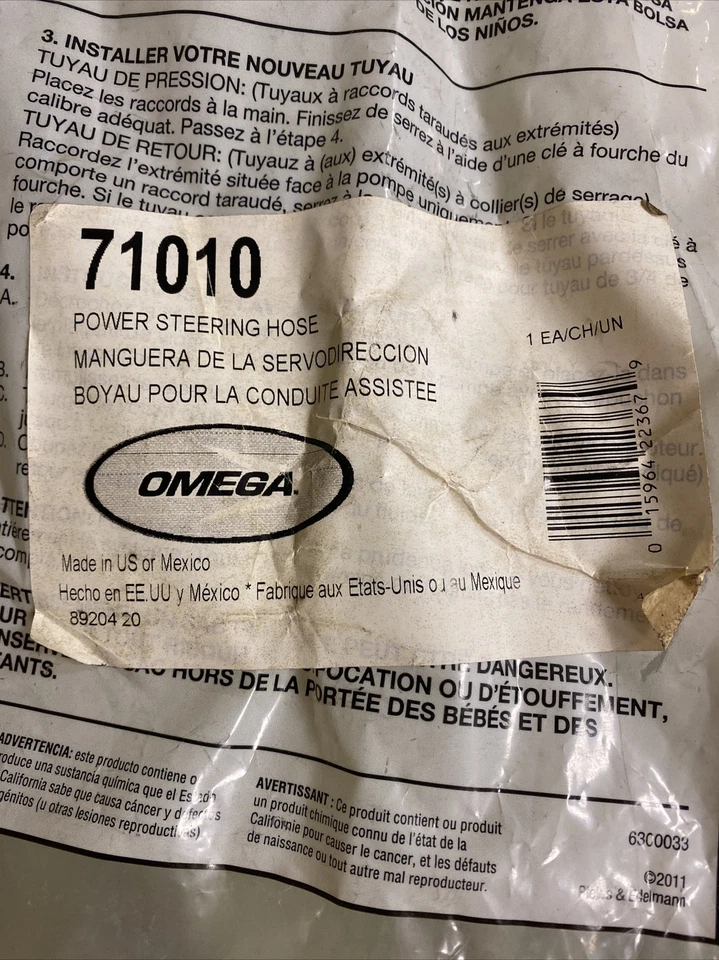 Omega 71010 Power Steering Pressure Line Hose Assembly 370230 fits Ford Mercury Foto 3 de 4
