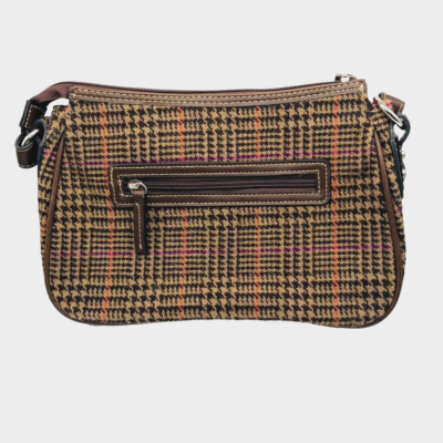Ralph Lauren Chaps Shoulder Bag Purse Brown Houndstooth Wool Blend