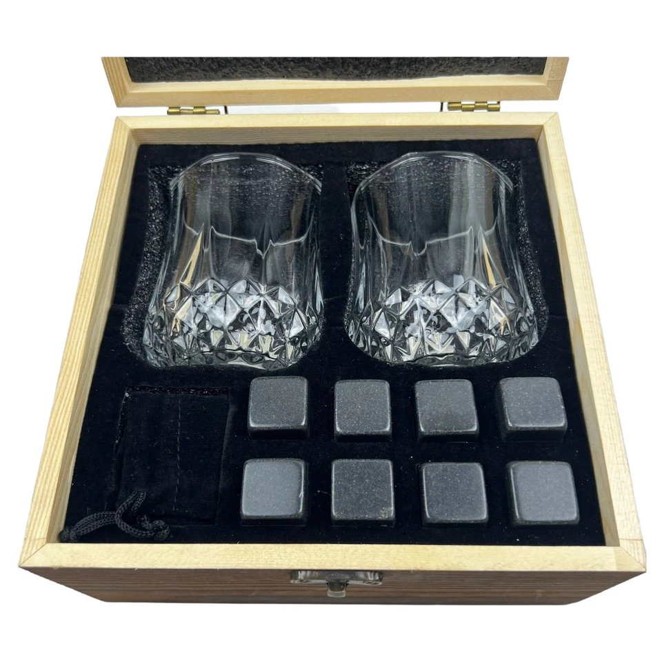 Espejo Cielo Piedras de Whisky Caja de Madera Dos Vasos Ocho Rocas de Whisky Vajilla NUEVO Foto 2 de 4