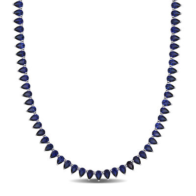 Amour Sterling Silver 44 1/2CT TGW Created Blue Sapphire Tennis Necklace