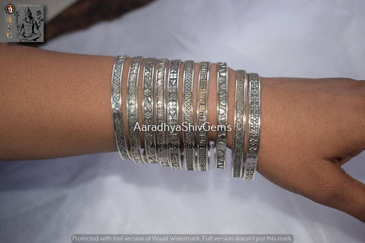 10 Set of Multi Design Oxidized Bangles GS Silver Micro Bracelet