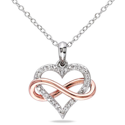Amour Sterlingsilber 1/10 kt TDW Diamant Unendlichkeit Herz Anhänger mit Kette, 18''