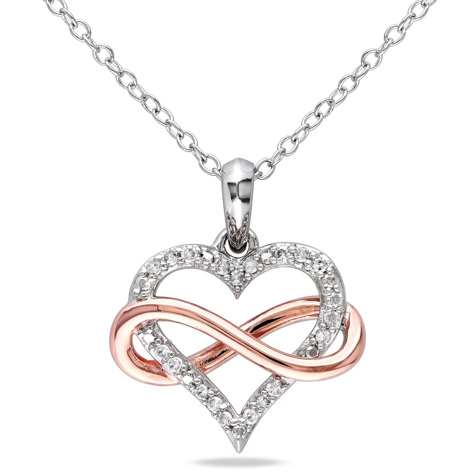 Amour Sterling Silver 1/10CT TDW Diamond Infinity Heart Pendant w Chain, 18"