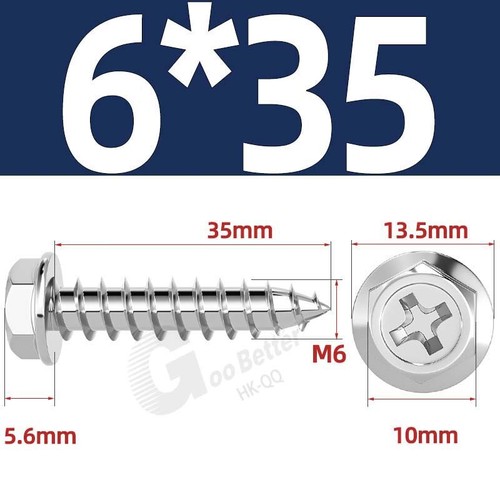 Flanged Self Tapping Screws Stainless Steel Hexagon Hex Head Tappers M3 M4 - M10 - Picture 54 of 89