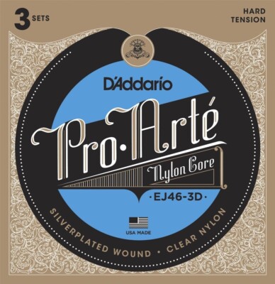 3 Pack D'Addario EJ46-3D Pro-Arte Classical Nylon Guitar Strings Hard Tension