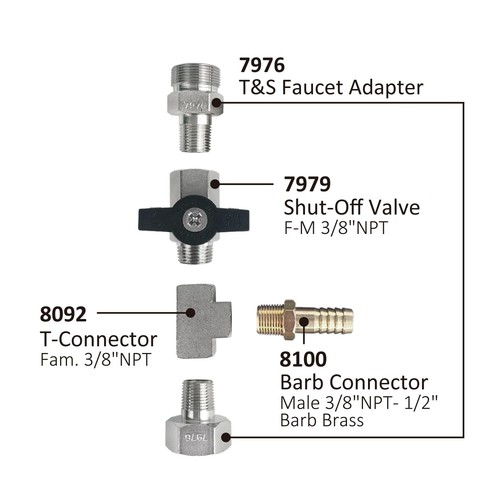 7976KIT, adaptateur robinet d'évier kit d'installation T&S avec connecteur droit - Photo 1/7