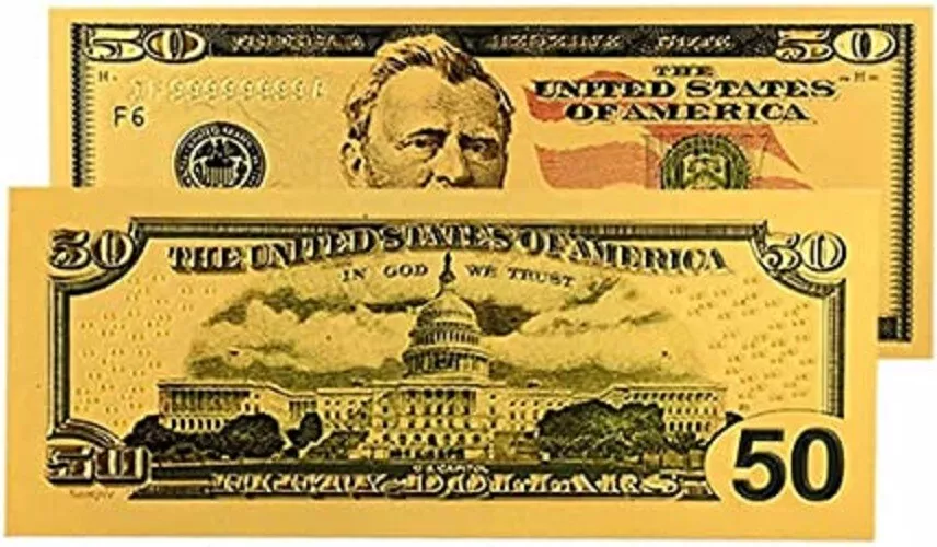 24K GOLD Plated Foil $50 Dollar Bill Collectible Novelty