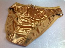 Women Panties Bikinis GRACE Size XL Bronze Brown Nylon Satin W/Decoration Elasti