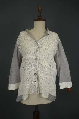 Elisa Cavaletti White Gray Long Sleeve Button Front Blouse Top Size XL
