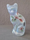 Vintage Fenton Glass Hand Painted Floral Opalescent Stylized Cat 5065 OL Signed