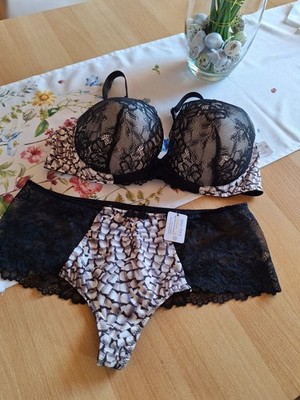 BH Set  mit leichtem Push-Up Gr.90B schwarz gemustert neu!