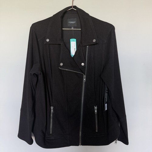 Liverpool 1X Womens Bradford Moto Black Denim Jacket Zippered Pockets NEW