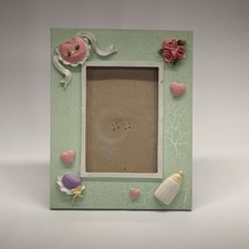 Baby Photo Frame Mint Green Pink Roses Hearts Bonnet Bottle Shabby Chic Nursery