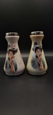 Antique Pair Of Silver Rimmed Porcelain Post Vases Retro Decor