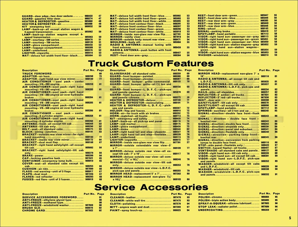 Chevrolet 1961 accesorios personalizados concesionario álbum números de pieza originales Foto 3 de 3