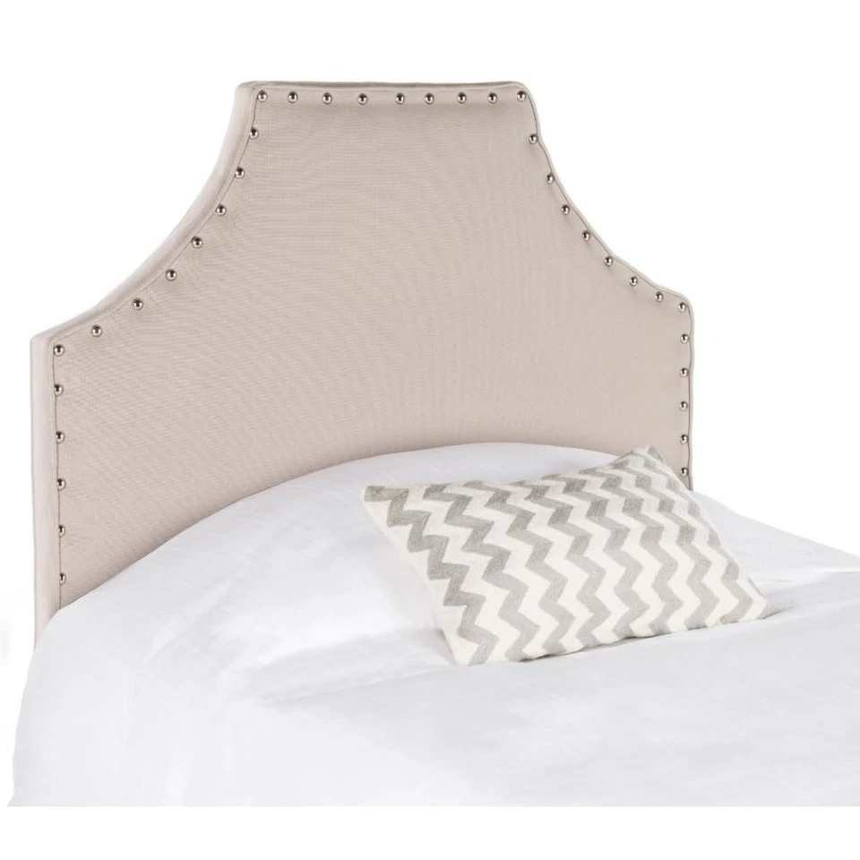 Denham Taupe Linen Upholstered Headboard - Silver Nailhead (Twin) - Image 3 of 3