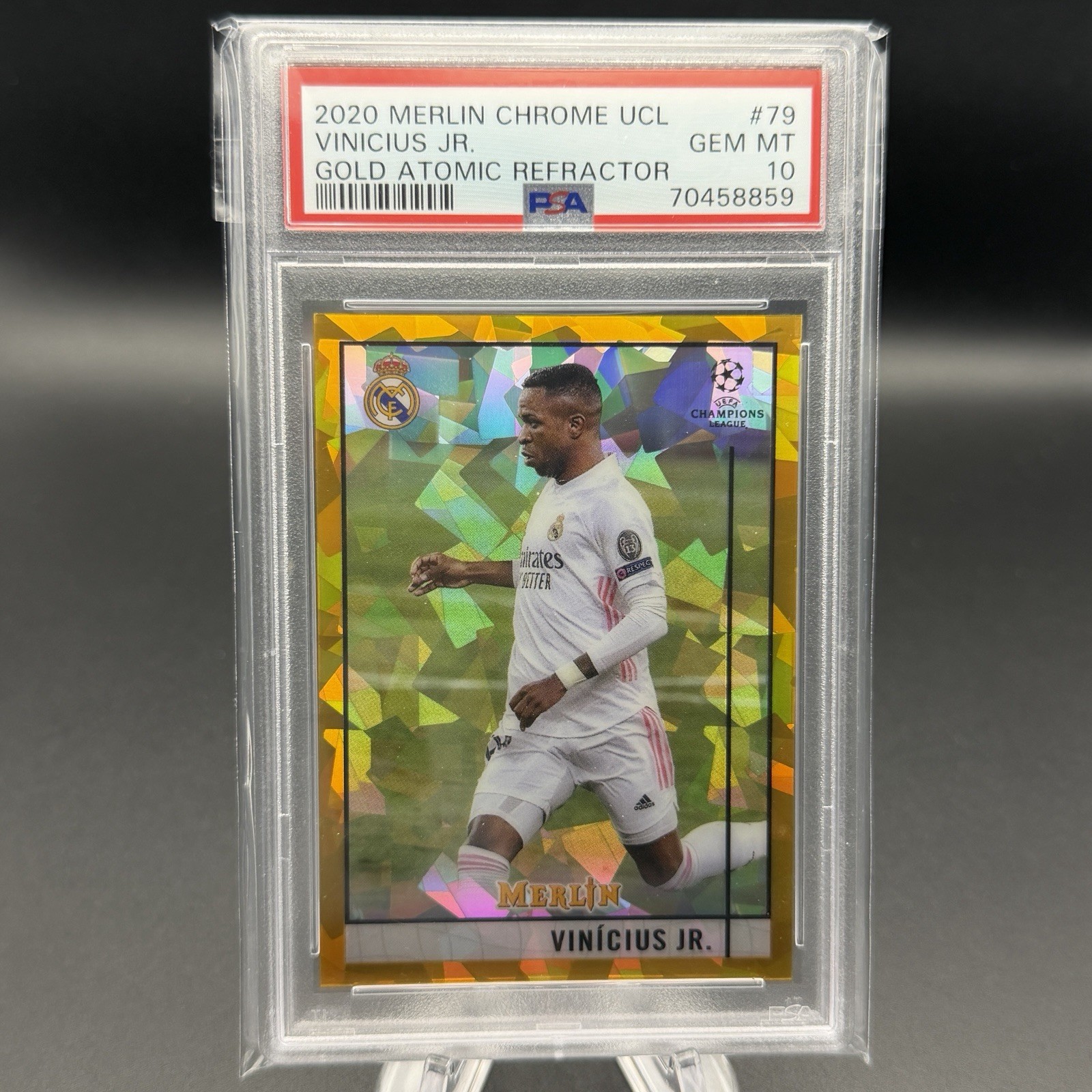 2020 Topps Merlin Chrome UCL Vinicius Jr Gold Atomic Refractor /50 PSA 10 Brazil