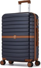 24" Suitcase Luggage Navy/Brown Lightweight Suitcase Spinner Wheels 