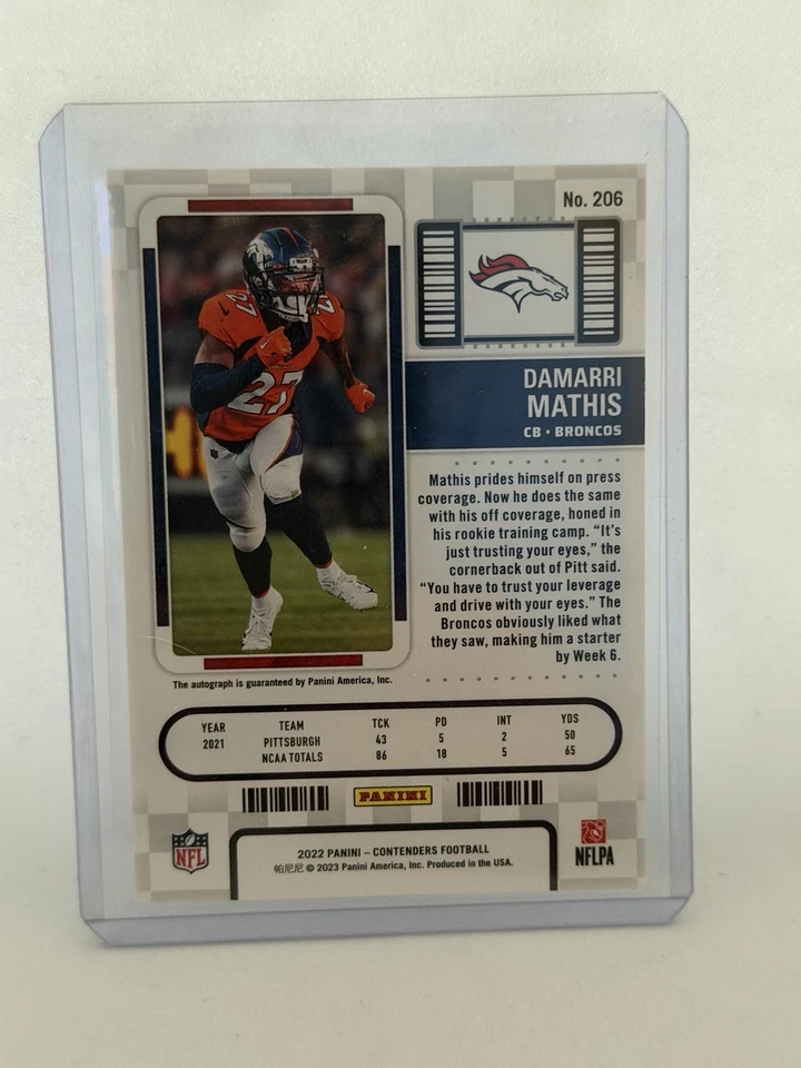 2022 Panini Contenders - Rookie Ticket Damarri Mathis #206 (AU, RC) - Image 2 of 2