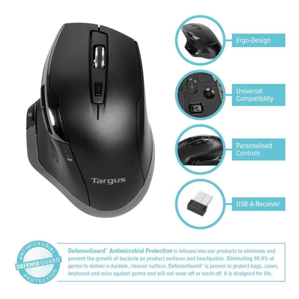 Targus BlueTrace Wireless Ergonomic Antimicrobial Mouse - AMW584GL - Image 2 of 4