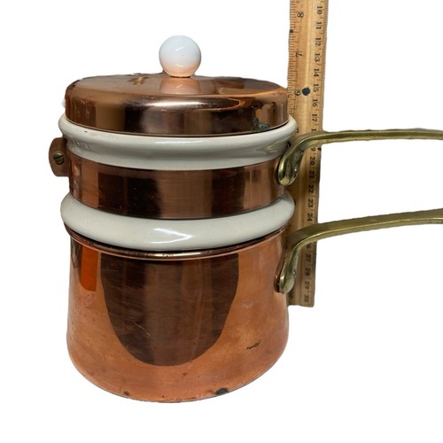 Nor Pro Kupfer Doppelkessel & Porzellan ausgekleidet Metall Vintage - Bild 9 von 10