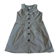 A New Day Sleeveless Mini Dress Vest Grey White Pinstripe Size Medium Women's