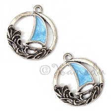 Sailboat Charms 25mm Blue Enamel Ocean Beach Sea Pendants C0464 - 2, 5 Or 10PCs