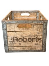 Vintage Roberts Dairy Wood Milk Crate Galvanized Metal Advertising Omaha NE 64