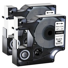 2PK 9mm Black on White IND Polyester Label Tape 18482 For DYMO Rhino 5000