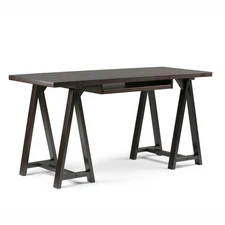 Simpli Home Sawhorse Computer Desk in Dark Chestnut Brown
