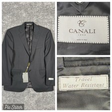  1,545 CANALI TRAVEL WATER RESISTANT Black Wool Blazer 38 EU 46 Tacking Stitch
