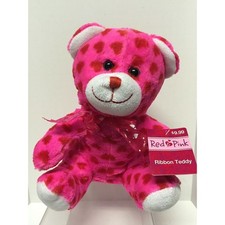 Red  Pink Ribbon Pink Teddy Plush 10.5"
