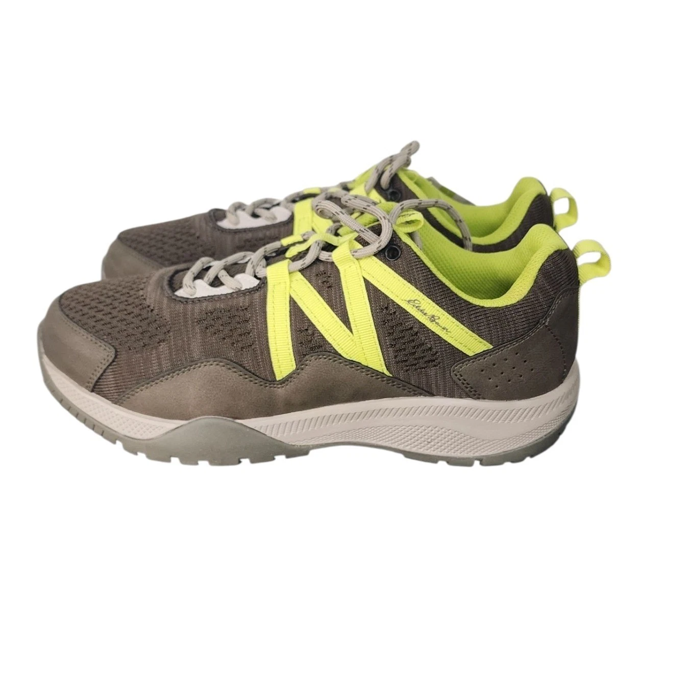 Eddie Bauer Men's Wide Width Trail Shoes Brown Neon Yellow Lace Up Sz 10W