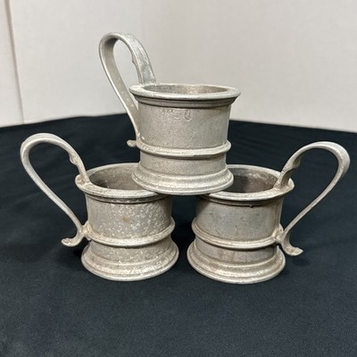 Vintage Set Of 3 RWP WILTON ARMETALE Pewter Cup Holders With Handle Made USA