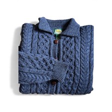 Vintage Cabelas 100 Wool Navy Fisherman Cardigan Made In Ireland Women  s Large