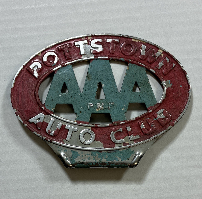 AAA Pottstown Auto Club P.M.F. Metal Collectible Vehicle Badge Emblem