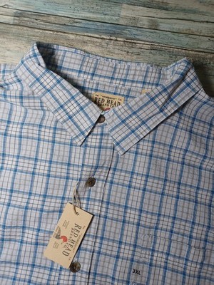 Redhead Men's Sky Plaid RH Short Sleeve Seersucker Button Down Shirt 3XL NWT