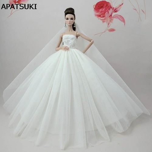 Pure White Doll Dress For 11.5" Doll Long Tail Evening Gown Cloth Wedding Dress - Picture 1 of 1