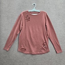 Alphalete Women Sweatshirt M Pink Terry Lifestyle Distressed Long Sleeve