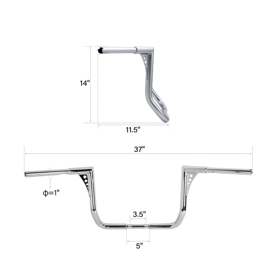 Manillar de suspensión cromado 14" Rise Ape apto para Harley Electra Street Glide 82-23 Foto 2 de 4