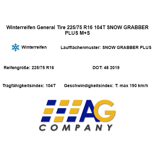 Winterreifen General Tire 225/75 R16 104T SNOW GRABBER PLUS M+S - Bild 3 von 4
