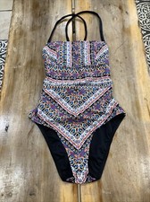 Kona Sol Strappy Lace Up Multicolor Boho One Piece Swimsuit Size Large