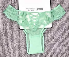 Victoria's Secret NWT XL Green Boho Embroidery Brazilian Cheeky Panty Sheer Mesh