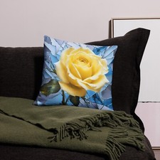 Pillow Cover Spring Season Yellow Flower Blue 22 x 22, 18 x 18 Hidden Zipper
