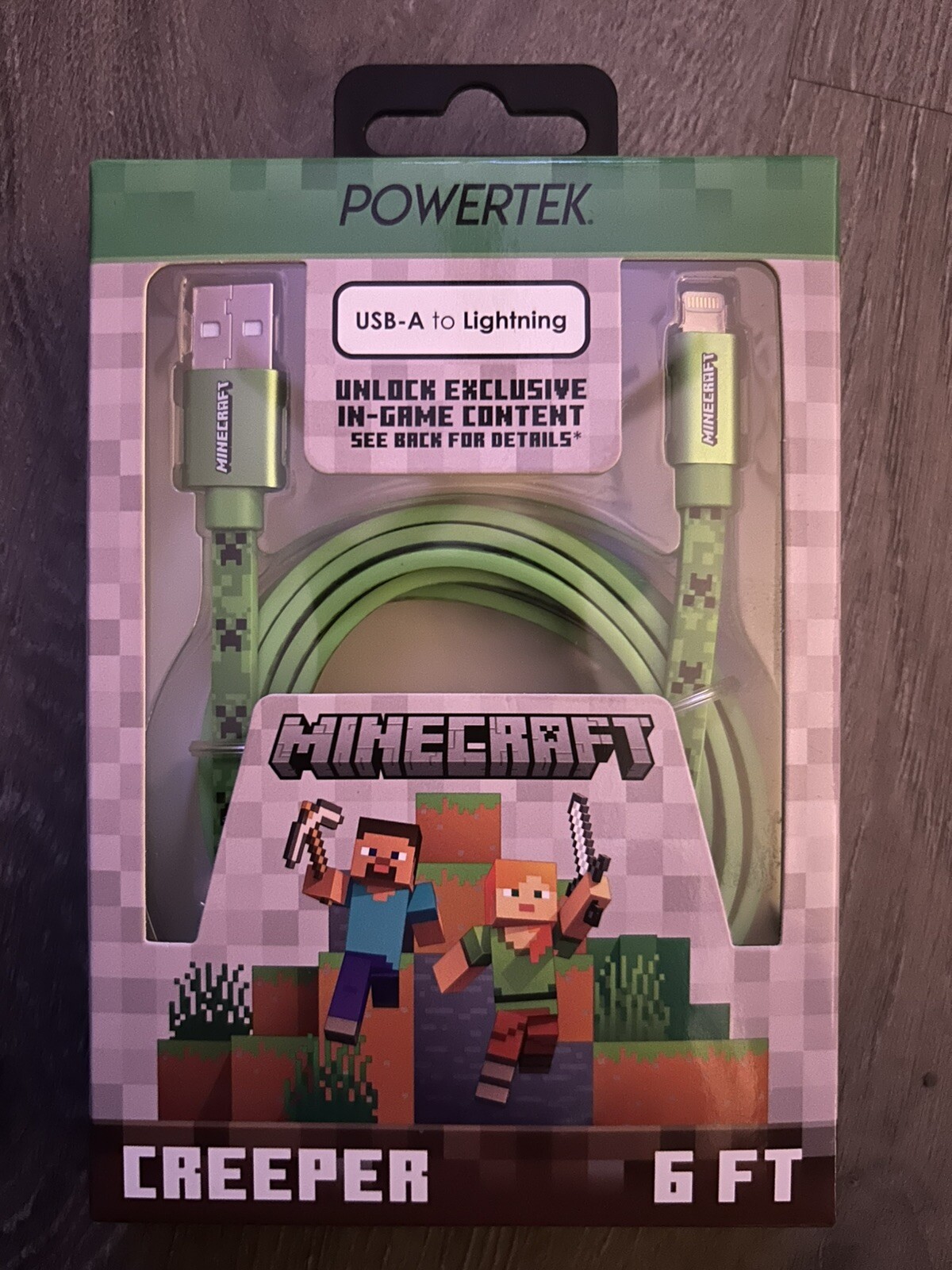 Minecraft Powertek USB-A 6ft Cord Fast Charge (iPhone)