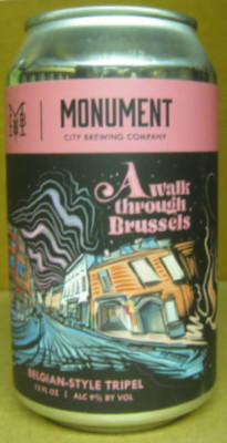 A WALK THROUGH BRUSSELS Belgian Tripel 12oz Beer CAN, Monument City, MARYLAND 1+