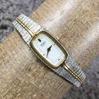 Vintage Seiko Women 2E20-6319 Two Tone Rectangular Quartz 12mm Watch 6"
