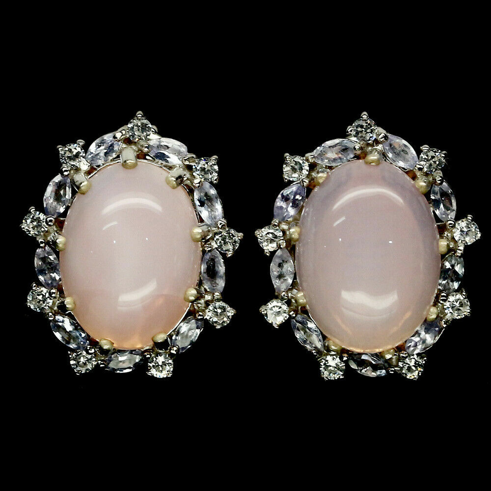 Boucles d'oreilles argent 925 opale rose tanzanite femme