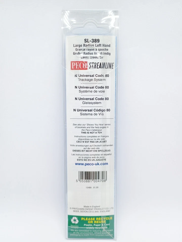 Peco Insulfrog SL-389 Large Radius Left Hand - N Gauge Code 80 - New & Carded - Image 2 of 4